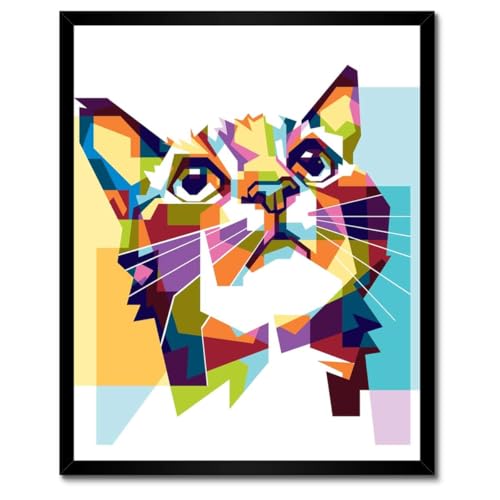 Poster chat abstrait 40x50 cm avec son cadre blanc H3934M