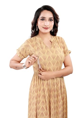 Image of B2F Women's Flared Anarkali Maternity Dress, Feeding Kurti with Concealed Zip for Pre & Post Pregnancy