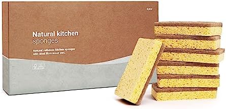 Vove | 5 Pack Natural Kitchen Sponges | Eco-Friendly | Biodegradable | Compostable | Plastic-Free | Zero Waste | Non-Scratch | Reusable | Heavy Duty Scouring Pad