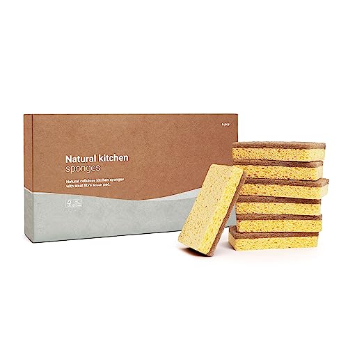 Vove | 5 Pack Natural Kitchen Sponges | Eco-Friendly | Biodegradable | Compostable | Plastic-Free | Zero Waste | Non-Scratch | Reusable | Heavy Duty Scouring Pad #TOP2