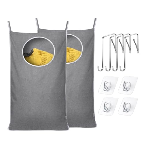 Keepjoy - Cesto portabiancheria da appendere alla porta, aggiunge 2 diversi tipi di ganci, in tessuto Oxford, di grandi dimensioni, colore: grigio 2pack-gray