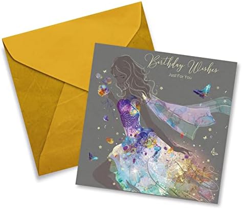 Cherry Orchard Granddaughter Birthday Card - To A Lovely Granddaugther On Your Birthday - Artistic Lady In Gorgeous Blue Floral Dress - Flitter & Gold - View #8