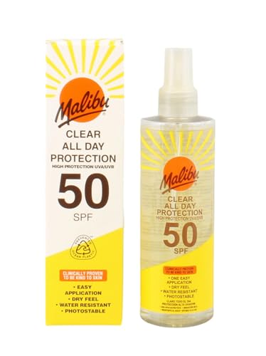 Malibu Sun SPF 50 Clear Spray Sunscreen, High Protection, Dry Feel, Water Resistant, 250ml