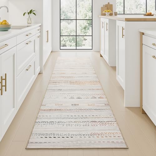 2x10 Runner Rug Machine Washable Non Slip Area Rug Distressed Neutral Moroccan Boho Rug Ultra Soft Floor Runners for Hallways for Entryway Laundry Room Kitchen, Multi