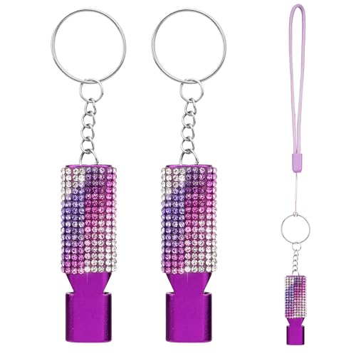 Biiange 2 Pack Bling Purple Whistle, Whistle for Coaches with Lanyard, Coaches Referee Sports Whistles, Loud Metal Sports for Coachess, Referees, and Hikers (Purple)