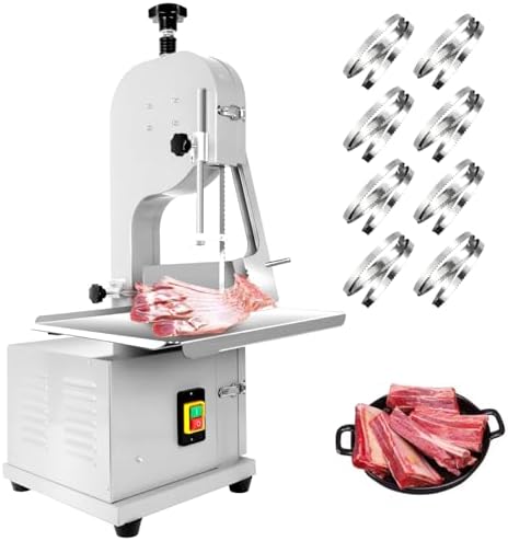 2000W Electric Meat Band Saw, Stainless Steel Tabletop Electric Cutting Machine with 8 Saw Blades, 0.04-7.8 Inch Cutting Thickness, 20x15in Table Sawing for Chicken Fish Trotter Beef (2000W)