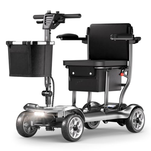 Image of 43lb Lightweight Mobility Scooter for Seniors - Airline & Cruise Approved | Foldable Portable Travel Motorized Scooters for Adults Elderly 4 Wheel with Removable Battery, 12.4MI, 300lb Capacity, Silver