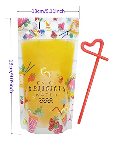 U/B 30 Pcs Drink Pouches Bag With Straws Smoothie Bags Juice Pouches Heavy Duty Hand-Held Translucent Reclosable Stand-Up Plastic Pouches Bags Drinking Bags 2.4Inch Bottom Gusset With 30Pcs Straws thumb #1