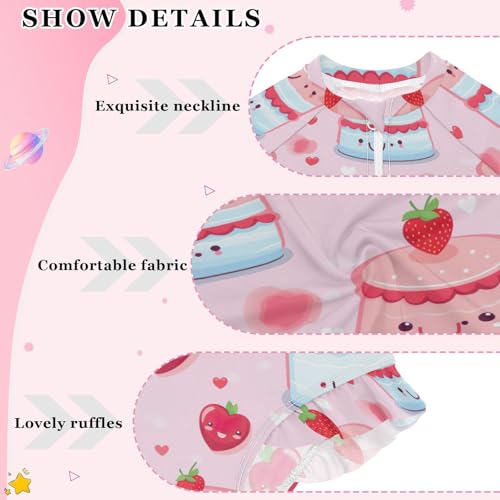 Cute Strawberry Cake Girls Long Sleeve Swimsuit UPF 50+ Rashguard Swimwear One Piece Bathing Suit 212207663