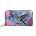 Produktbild JHGFG Kolibri Rosa Löwenzahn Blumen Damen RFID Blocking Zip Around Brieftasche Echte Leder Clutch Langer Kartenhalter Organizer Brieftaschen Große Reisetasche