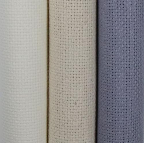 Image of KCS 3 pc of 15 inch x 18 inch(38cmx45cm) 14 Count Cross Stitch Cotton Aida Cloth Needlework Rolled Fabric Box,14CT,Antique White+Oatmeal+Light Steel Grey