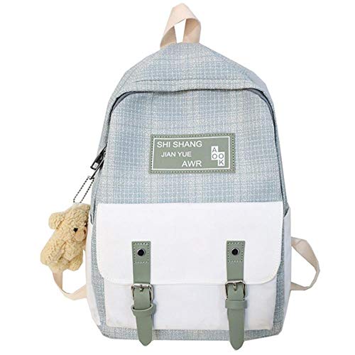 Estudiante mujer linda mochila mujer moda lino mochila escolar harajuku niña kawaii mochilas lona a cuadros damas bolsos libro-azul_Los 27 * 13 * 40cm