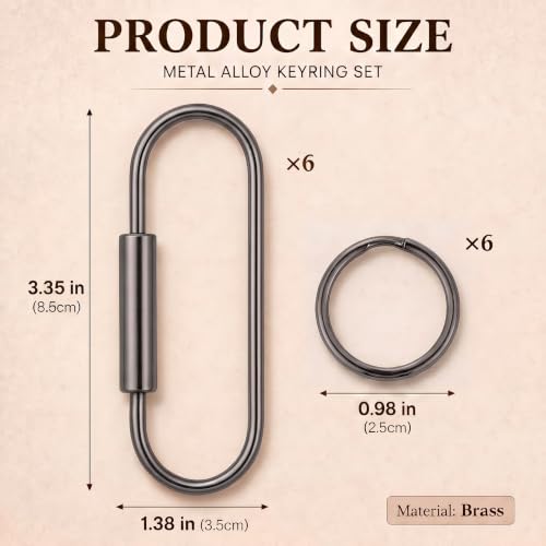 Image of WILLBOND Brass Carabiner Key Ring Locking Screw Carabiner Clips Round Key Rings Keychain Kit for Handbags Purse Bag Charm