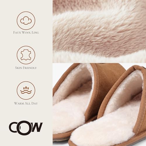 OOW Mens Slippers Genuine Suede House Slippers for Men Cozy Fuzzy Memory Foam Shoes Outdoor Non-Slip Fall Winter Footwear3