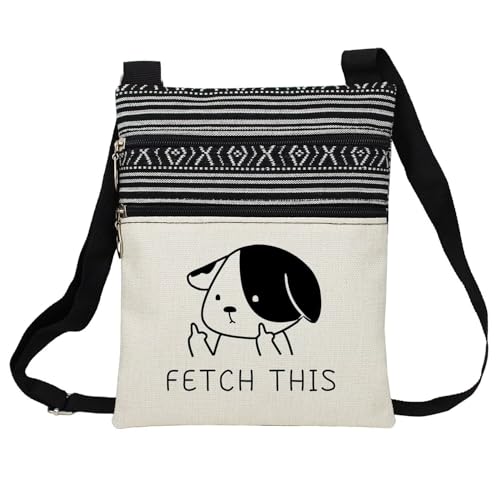 Funny Puppy Messenger Bag Small Ethnic Pattern Printed Adjustable Strap Crossbody Zipper Bag Fetch This Phone Bag Wallet Cute Shoulder Handbag for Dog Lovers Women