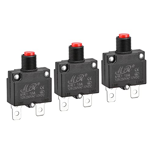 MECCANIXITY Circuit Overload Protector 18A AC125/250V DC32V Push Button Thermal Circuit Breaker for Air Compressor 3pcs