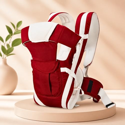 Image of LittleBoo New Born Baby Carrier Bag 4-in-1 Adjustable Baby Sitting Carrier Bag - Front & Back Carry with Head Support, Safety Belt & Buckle Straps for 0-24 Months (Red)