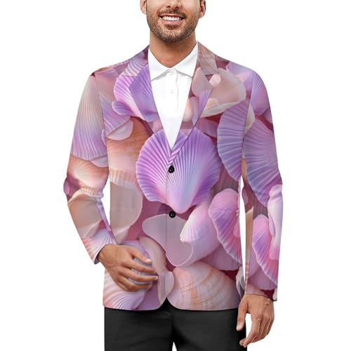 Seashell Pattern Men's Slim Suit Long-Sleeve Prom Tuxedo Classic Two Button Business Jacket