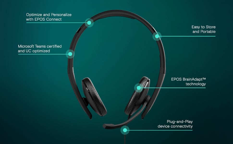 Image of EPOS C10 3.5 mm Headset with Microphone | Wired Headphones with Simple and Flexible 3.5 mm Connection and EPOS BrainAdapt Technology