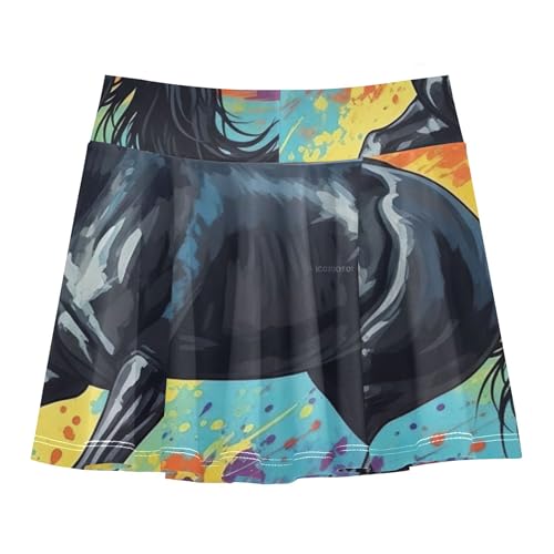 Joisal Athletic Shorts Girls Skorts Colorful Black Horse Print Tennis Skirts Kids Blue Pink Teen Skirt 3t2