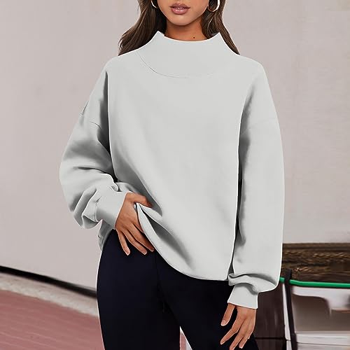 Mock Neck Sweatshirt Women Fall Comfort Oversized Sweatshirt Tunic Pullover Sweatshirts No Hood Cozy Hoodless Hoodie2