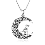 RMREWY Dog Necklaces 925 Sterling Silver Crescent Moon Sunflower Necklace Dog Paw Jewelry Mother's D