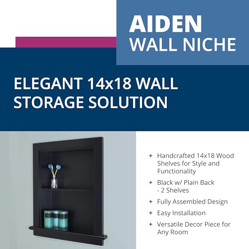 Image of 14x18 Aiden Recessed Wall Niche Medicine Cabinet Replacement, in The Wall Bathroom Cabinet Insert Shelf /Shelves, Made in North America, Real Wood, NO MDF, Plain, Black