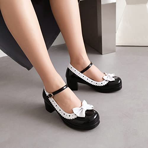 Elbslutt Women's Sweet Vintage Rockabilly Shoes Chunky Patent Leather Mary Janes Platform Ankle Strap Block Heel Pumps Cute Cosplay Shoes with Bow3