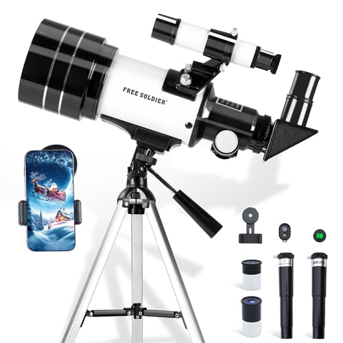Telescope for Adults Astronomy 70mm Aperture 300mm Focal Length Portable Astronomical Telescope for Beginners Age Over 8 Years Old with Wireless Remote Carry Bag Tripod(White)