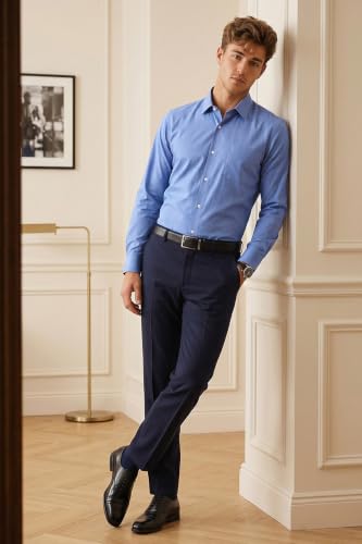 Image of Peter England Men's Everyday Solid Slim Fit Full Sleeve Formal Shirt | Cotton-Rich