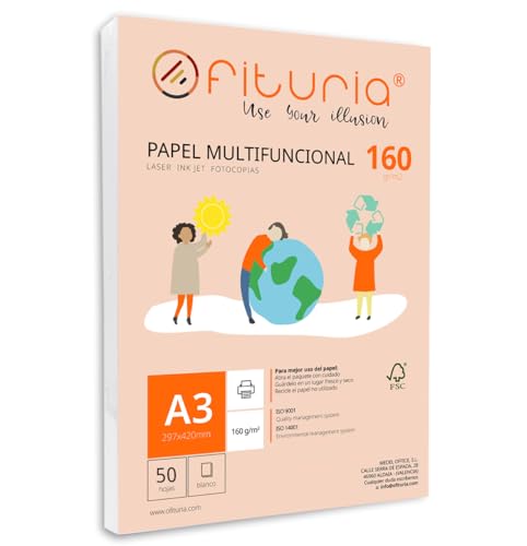 Ramette de papier A3 160g avec 50 feuilles blanches, papier multifonctionnel pour un usage scolaire et professionnel. Idéal pour imprimantes laser, à jet d’encre ou photocopieuses – Ofituria