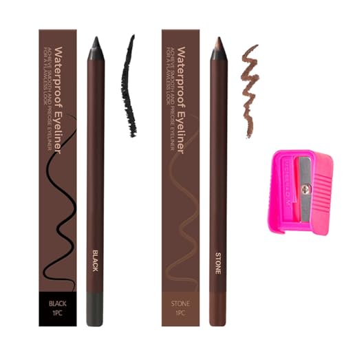 Occasionalous Eyeliner, 24 Hr Waterproof Eyeliner Duo Sharpenable Eye Pencil, Chocolate Eyeliners Pencil Waterproof, No Smudging, Fading, Smooth and Easy To Color (Black+Stone)