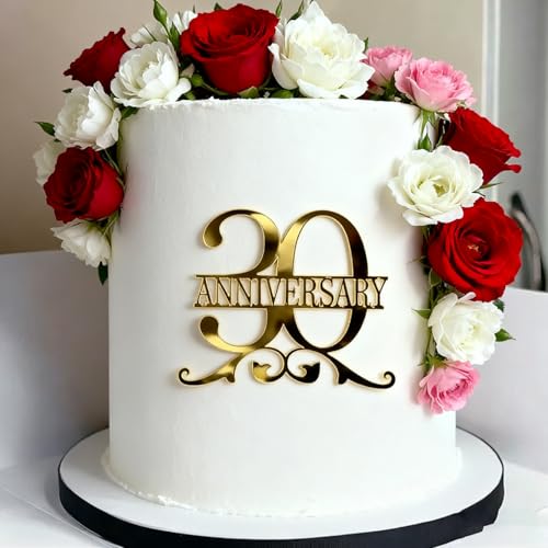 Happy 30th Anniversary Cake Topper - Gold Acrylic