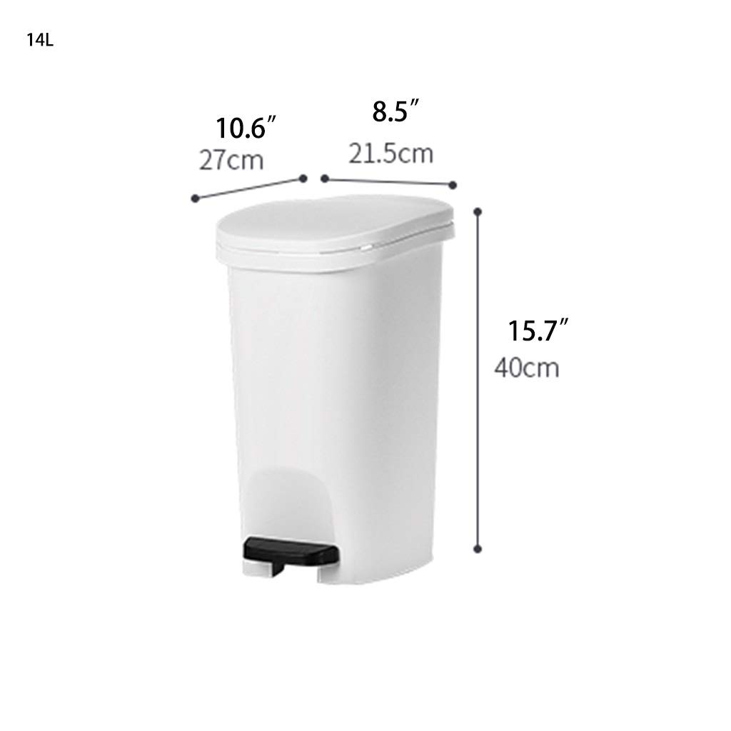 Portable 14L Large Trash Can Foot Pedal Plastic Clamshell Sealed Household Waste Paper Basket for Kitchen and Bathroom Can Recycler (Color : White) (White)