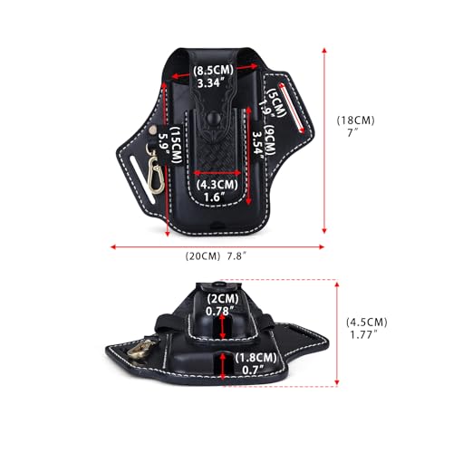 Image of Leather Cell Phone Holster Pouch Belt Case Multitool Camp EDC Sheath-Black | All-in-One EDC Organizer, Bottom Charging Port, Magnetic Closure,Full-Grain Leather,Gift for Camper,Retro Style Rigid Case