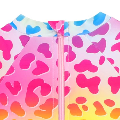 Image of Baby Toddler Girl Long Sleeve Ruffle Swimsuit One Piece Zipper Rash Guard Bathing Suit with UPF 50+ Sun Protection