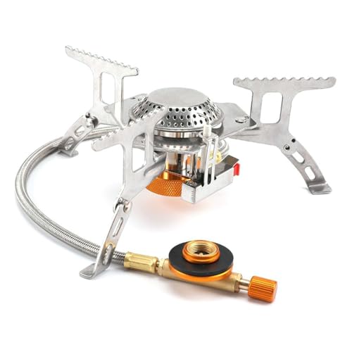 Ieron Portable Camping Gas Stove, Folding Gas Windproof Backpacking Burner Cooking Stoves 3500W for Outdoor Cooking Picnic with Piezo Ignition Adapters Converter