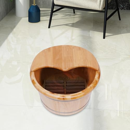 Baño de pies de madera de cedro con tapa y bolas de masaje miniatura 4