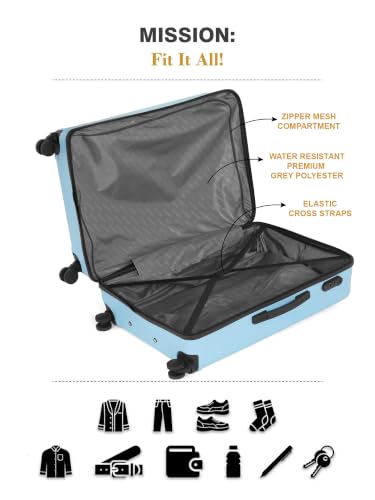Image of Teakwood Large Size 8 Wheels Trolley Bag, Hard Cabin with Zipper Closure, Adjustable Push Button & Cross Side Strap, Number Lock System 360 Degree (Large, Powder Blue)
