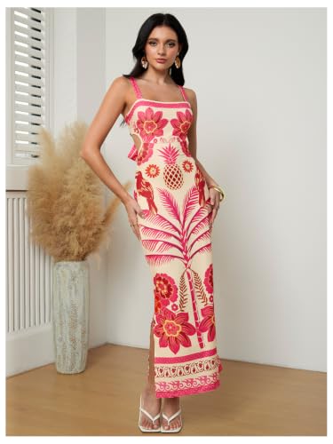 Image of Floerns Women's Tropical Bow Tie Back Long Dress Sleeveless Maxi Dress