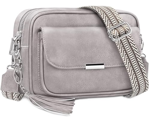 NEWIROVE Bolso Mujer Bandolera Mediano Bolso Bandolera Mujer Piel PU Bolso Cruzado De Mujer Con Correa Ancha Ajustable Bolsos Bandolera Para Mujer Damas Compras, Viaje y Trabajo. Gris Pálido