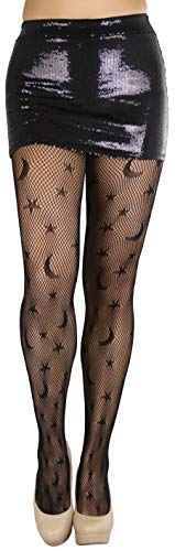 ToBeInStyle Women's Mystical Celestial Stars Moon Crescent Pentagram Symbol Pantyhose Tights 6