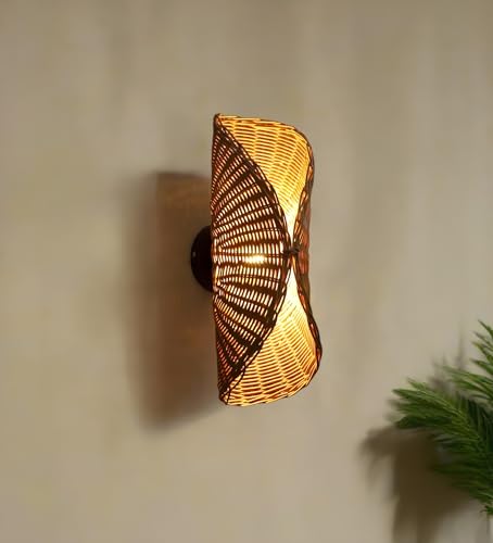 Image of AKWAY Rattan wall Lamps for Living Room | Bamboo wall Lights for Bedroom | Cane wall scones for Home Decoration (Wicker Upside Down)