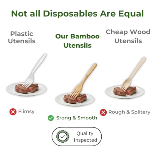 Pre Rolled Napkin and Bamboo Cutlery Set - 100 Pack Bamboo Utensils Wooden Cutlery 100 Forks 100 Knives 100 Spoons 100 Napkins, Pre Wrapped Disposable Silverware Cutlery for Party, Wedding, Events by Koala love - Used condition - Image 6