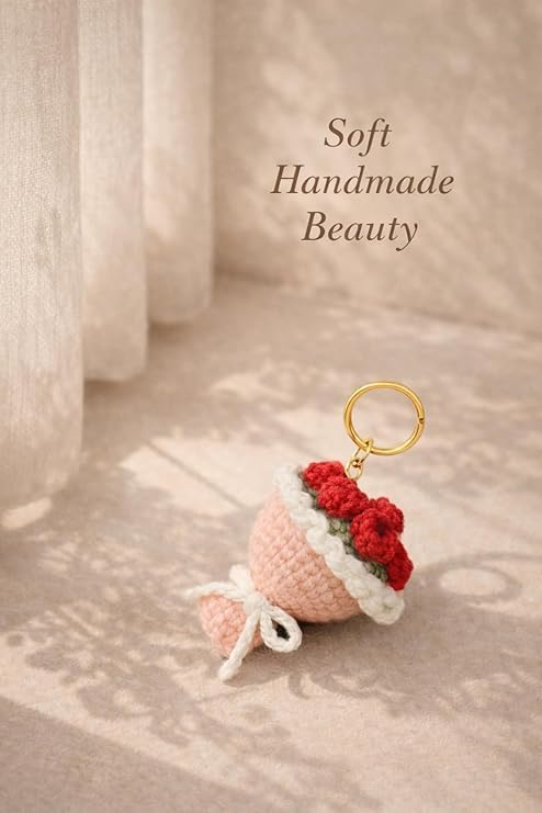 Image of Handmade Crochet Keychain Combo for Girls Women Cute Aesthetic Sunflower Strawberry Watermelon Daisy Knitted Keychain Bag Charm Purse Charm Car Key Ring Backpack Accessories Gift