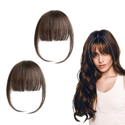 VAEIORP 2 Piezas de flequillos postizos con Clip, Extensiones de Flequillo postizo Pelo Natural, de Color Natural (marrón Oscuro), para niñas y Mujeres. ¡Consigue un Look más Fresco y Juvenil!