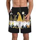 Men & Boys Fit Swim Trunks for Beach Athletic Hiking Quick Dry Drawstring Essentials Half Pants with Pockets Lining, Beachwear Sunflower Bee Cute Cartoon Gnome Black Fashion Swim Trunks