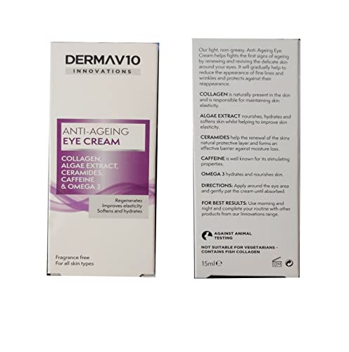 TWO PACKS of Derma V10 Innovations Anti Ageing Eye Cream 15ml