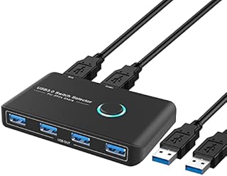 USB 3.0 Selector KVM Switch for 2 Computers Sharing 4 USB Devices Peripheral Switcher Box Hub for Mouse, Keyboard, Scanner, Printer; for Mac/Windows/Linux; 2 Pack USB Cable Included