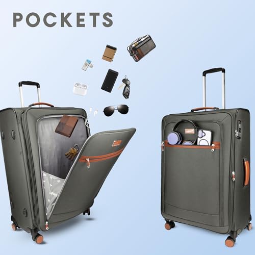 Image of F Gear Softair Medium Soft Luggage | Lightweight Expandable Carry-On Trolley Bag with 360 Spinner Wheels, Silent 8-Wheel System, Built-in TSA Lock, Anti-Theft Zipper & Luggage Tag (Grey)